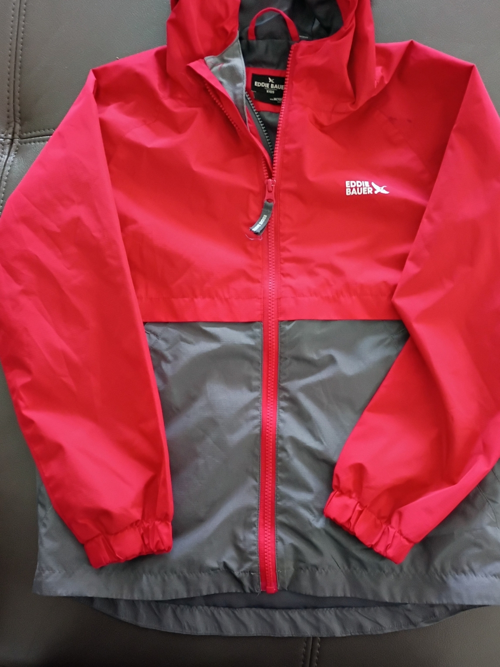 Eddie Bauer Kids Red and Gray Hooded Raincoat
